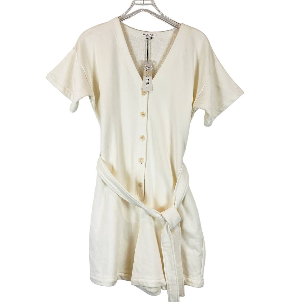 Alex Mill French Terry Romper Playsuit Cream V-Neck Women's Size Medium NWT